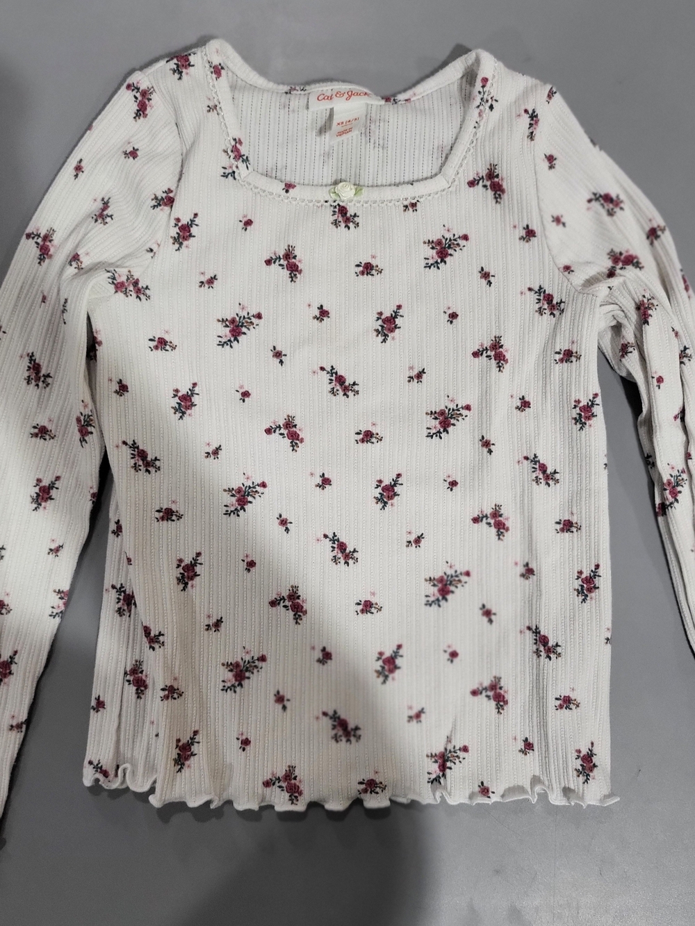 Cat & Jack White Ribbed Long-Sleeve Tee with Pink Floral Print